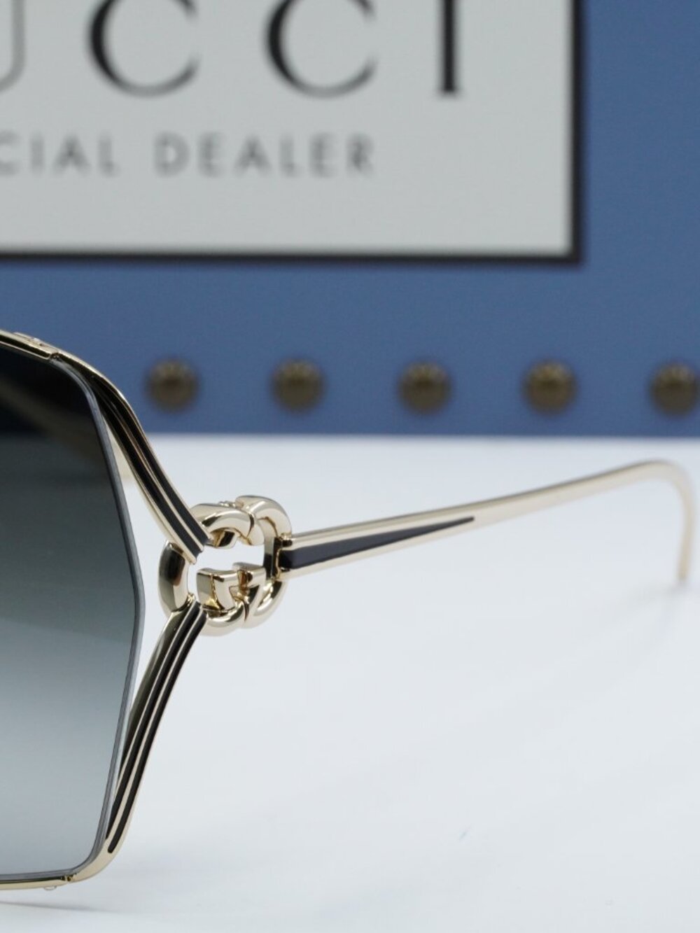 Gucci GG1322SA 001 Square Sunglasses - Gold/Grey Gradient - Picture 4 of 11